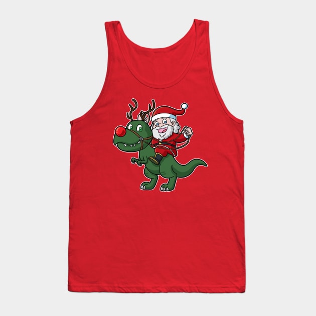 Santa Claus Riding T Rex Dinosaur Christmas Tank Top by E